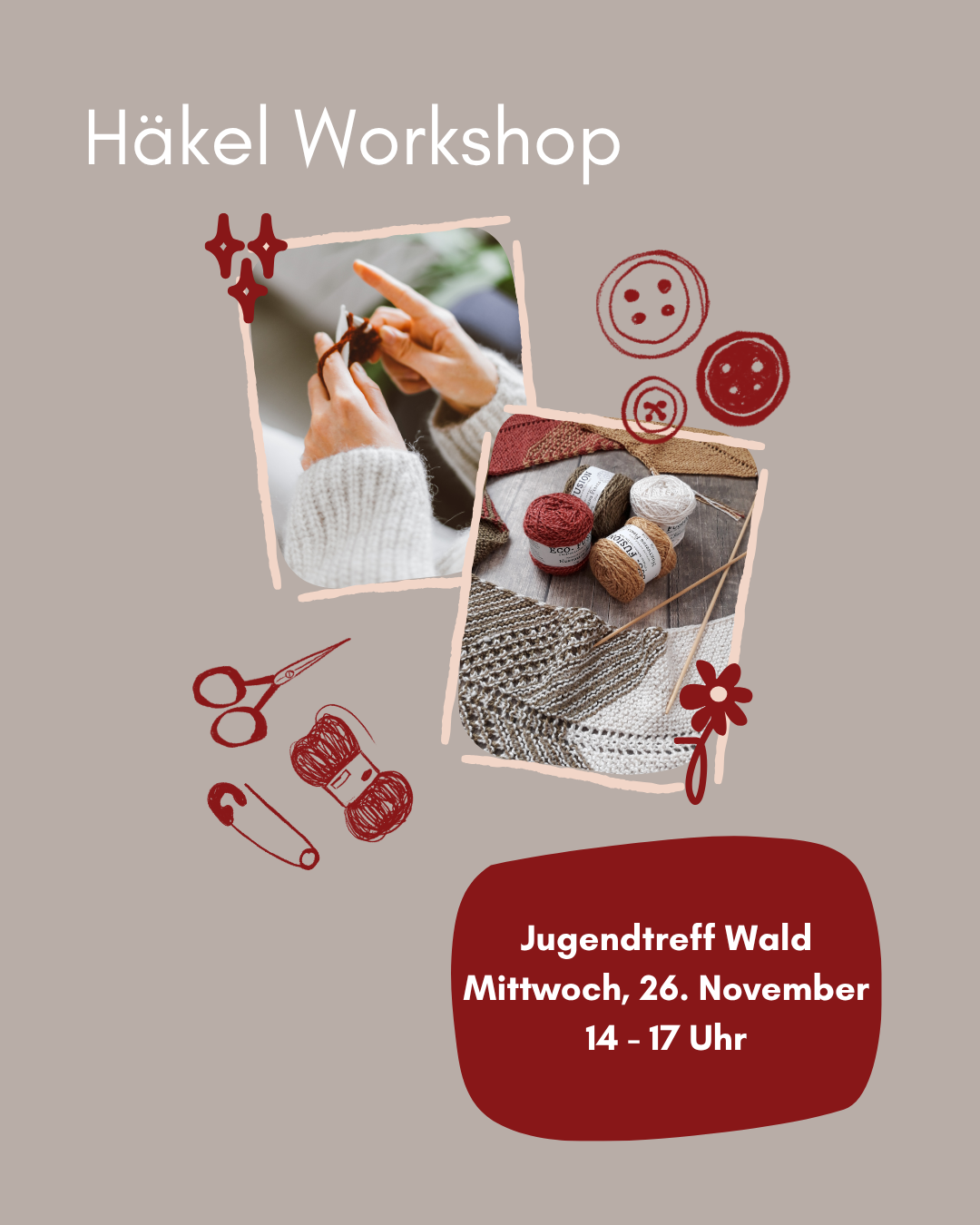Häkel Workshop Nov. 25 Rucksack bedrucken im Jugendtreff in Trogen am 25. Oktober