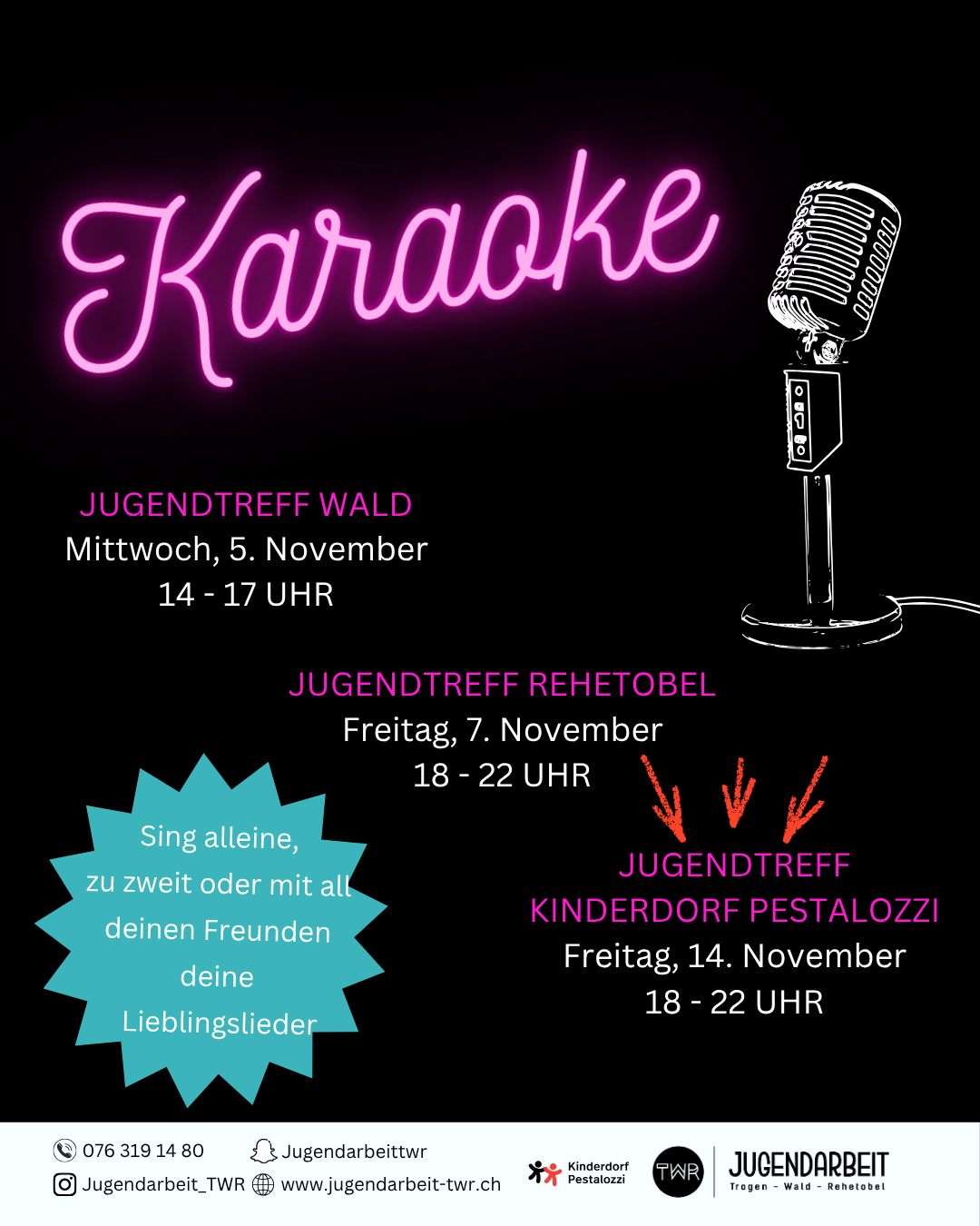 Karaoke Nov. 25 Rucksack bedrucken im Jugendtreff in Trogen am 25. Oktober