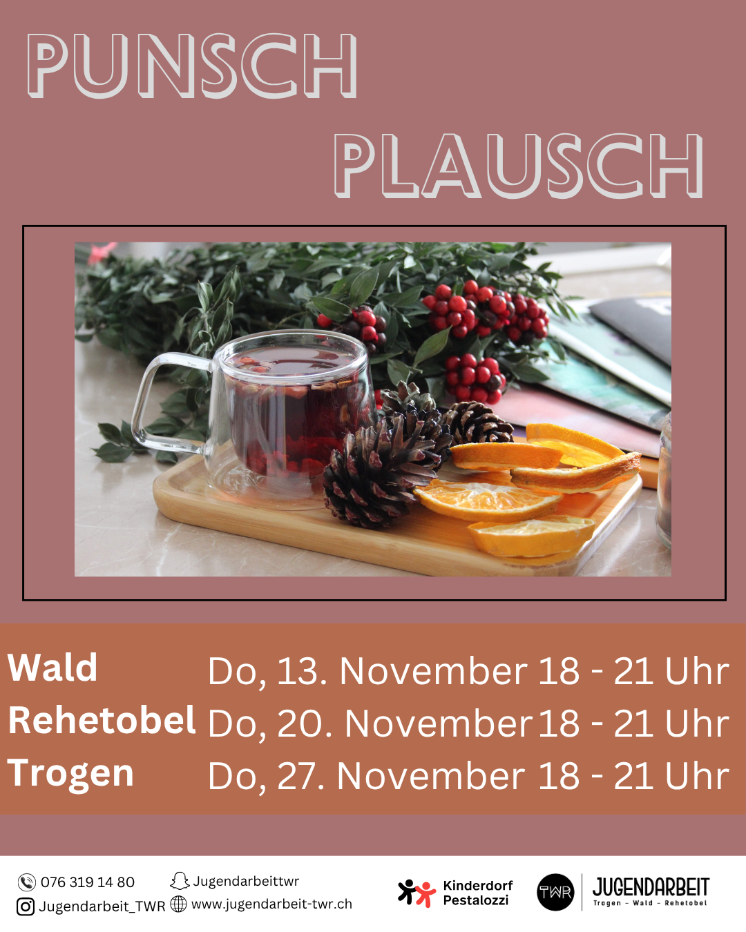 Punsch Plausch Nov. 25 Rucksack bedrucken im Jugendtreff in Trogen am 25. Oktober