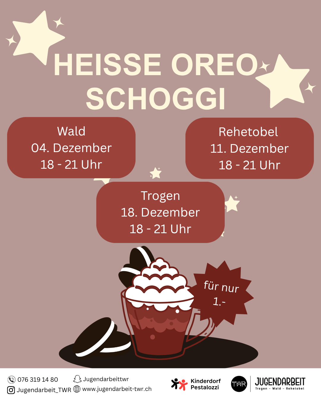 Heisse Oreo Schoggi Rucksack bedrucken im Jugendtreff in Trogen am 25. Oktober